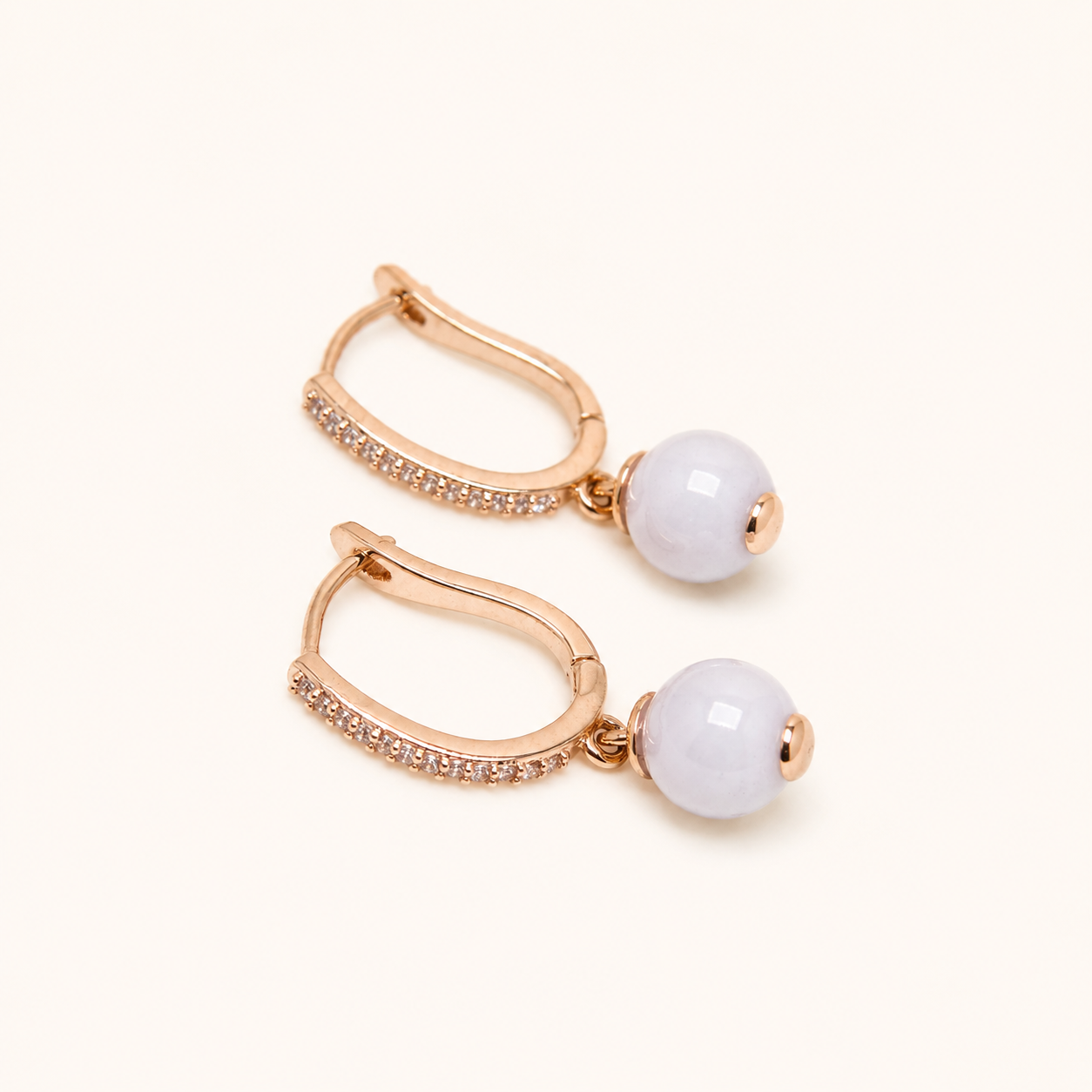 Pavé Huggie Hoops with Lavender Jade