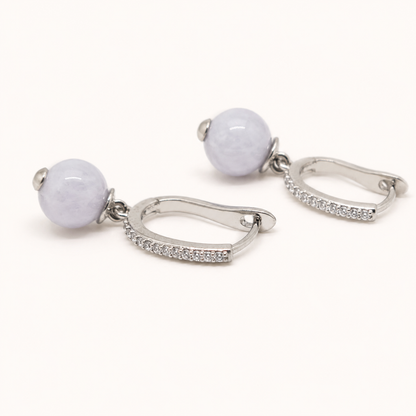 Pavé Huggie Hoops with Lavender Jade