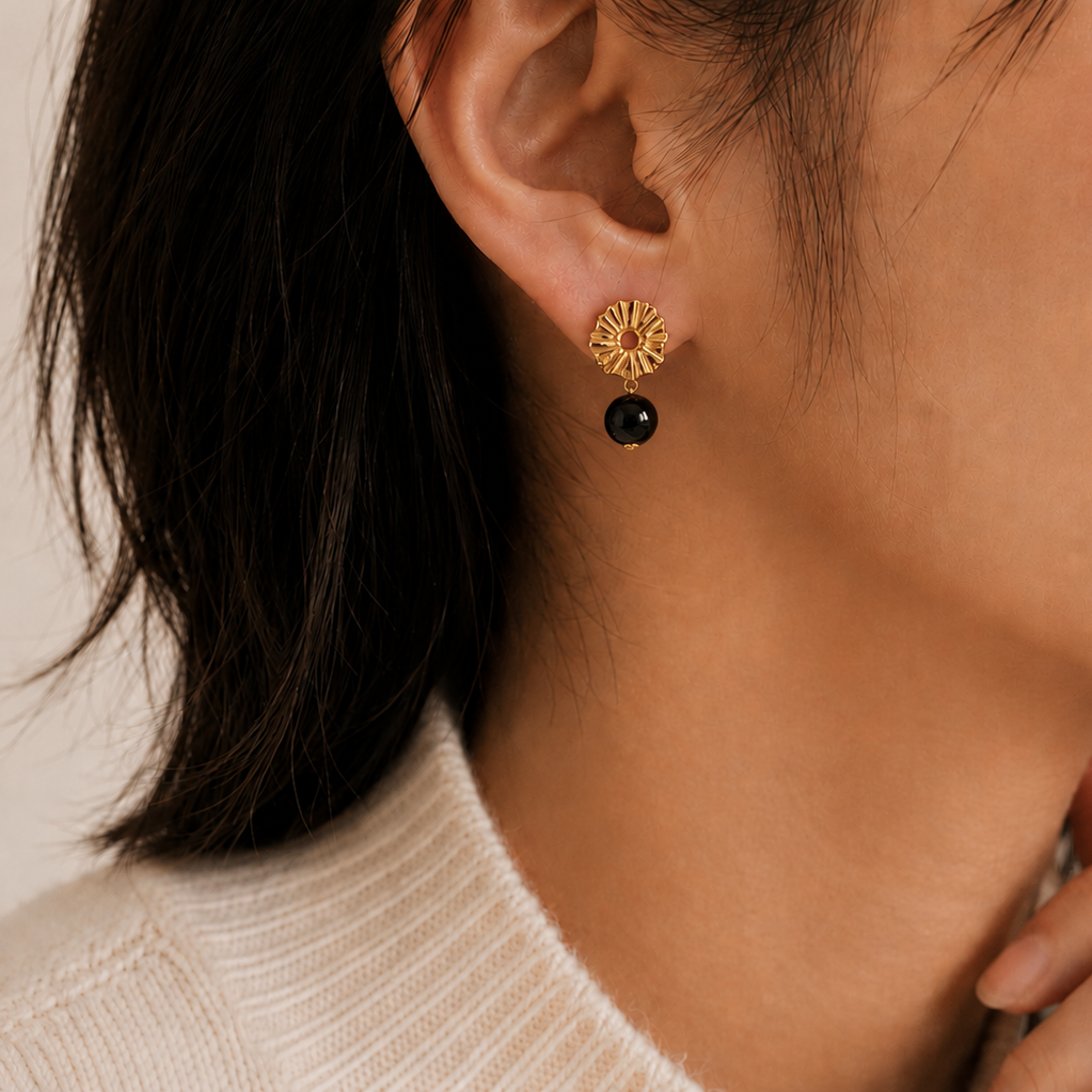 Sunburst Black Jade Earrings