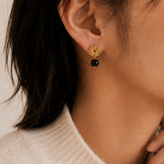 Sunburst Black Jade Earrings