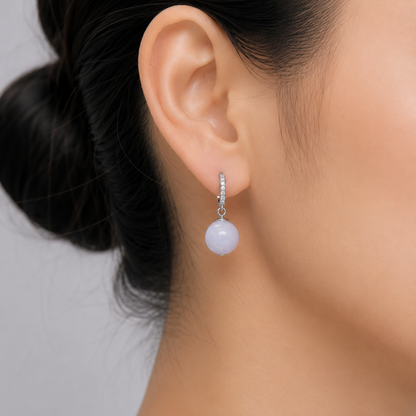 Pavé Huggie Hoops with Lavender Jade