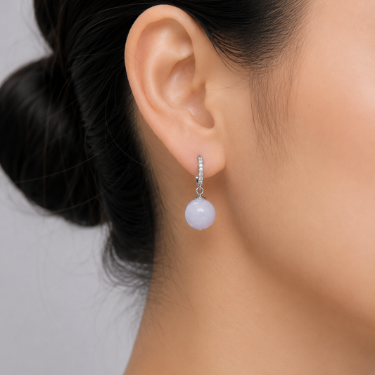 Pavé Huggie Hoops with Lavender Jade